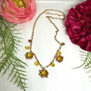 NEW⚜️Citrine & Freshwater Pearl Flower Charm Necklace